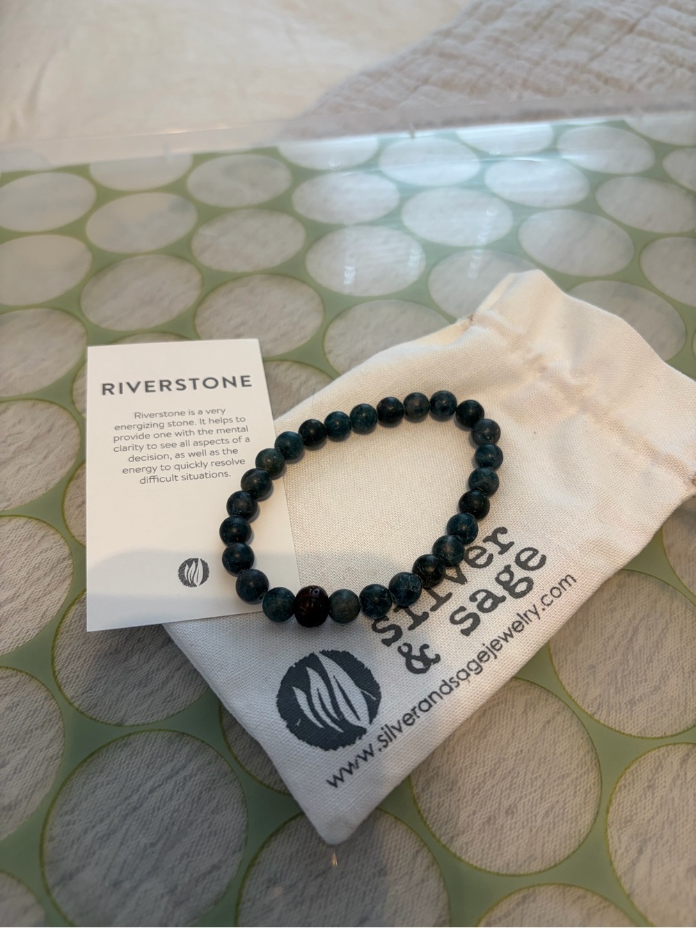 Silver & Sage Riverstone Beaded Stretch Bracelet - Dark Green